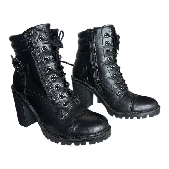 GBG Los Angeles Jaydyn Black 3.5” heeled combat ankle boots womens size 7.5 - Picture 9 of 11